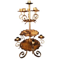 Antique Large Candleholder, 10 Candles  , Wrought Iron Golden, Early 20th Century