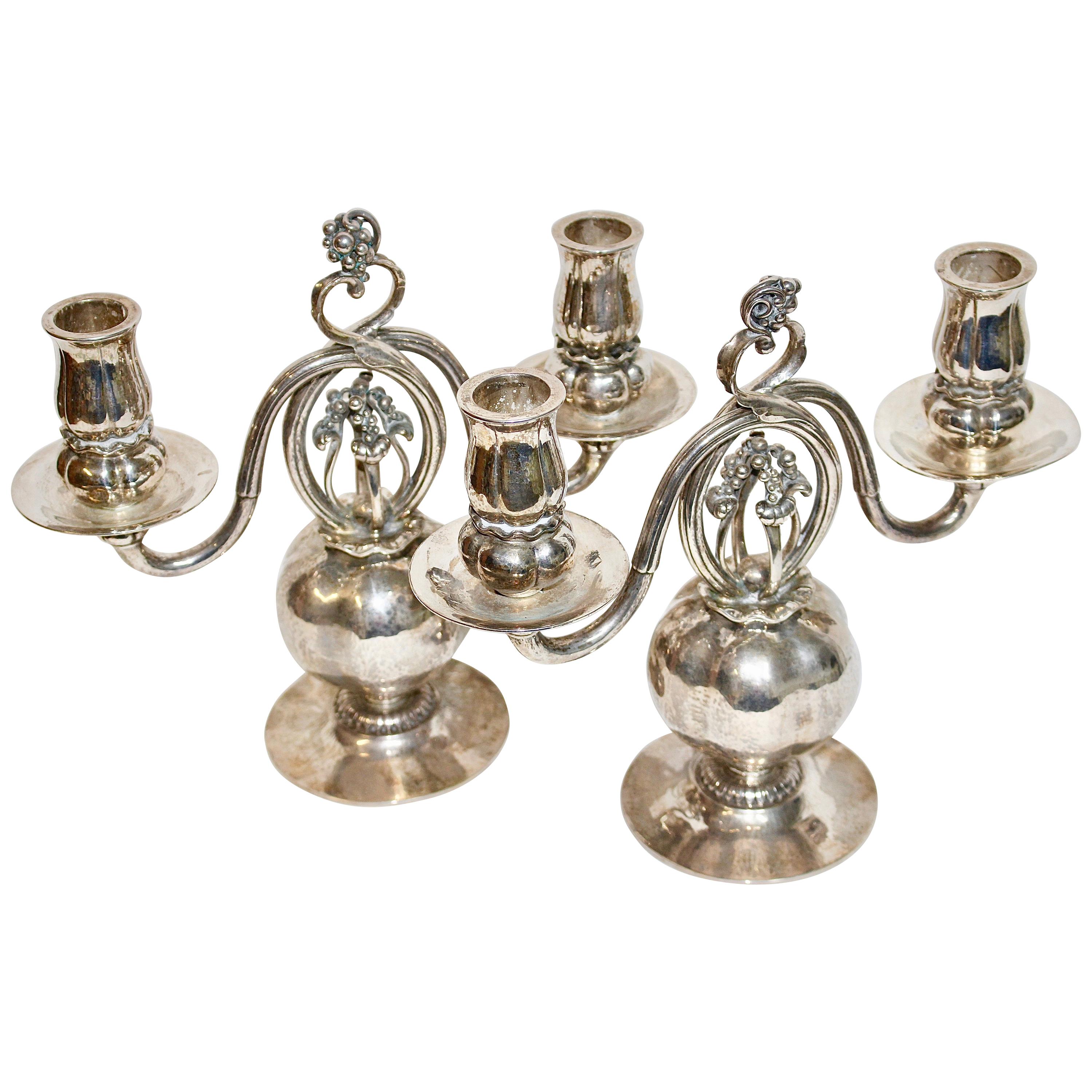 Candleholder, Candlestick Candelabra Pair by Georg Jensen, 925 Sterling Silver