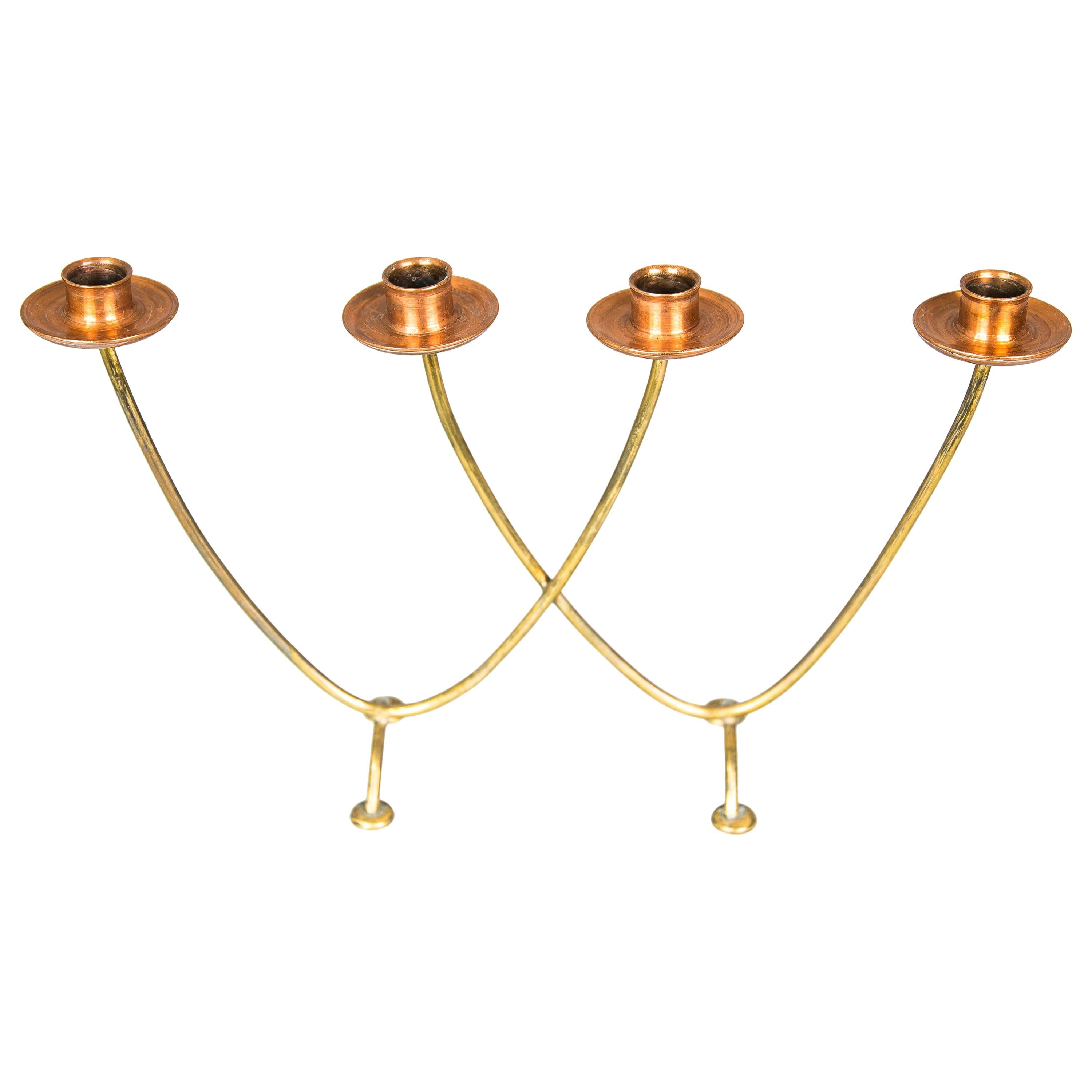 Candleholder for 4 Candles Execution in Copper and Brass, circa 1950s For Sale
