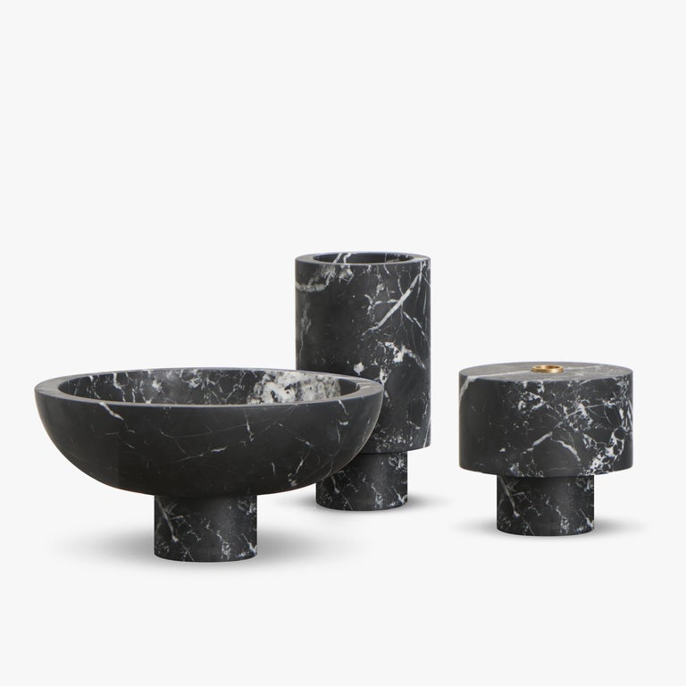 Contemporary Candleholder in Black Marble, by Karen Chekerdjian, Made in Italy For Sale
