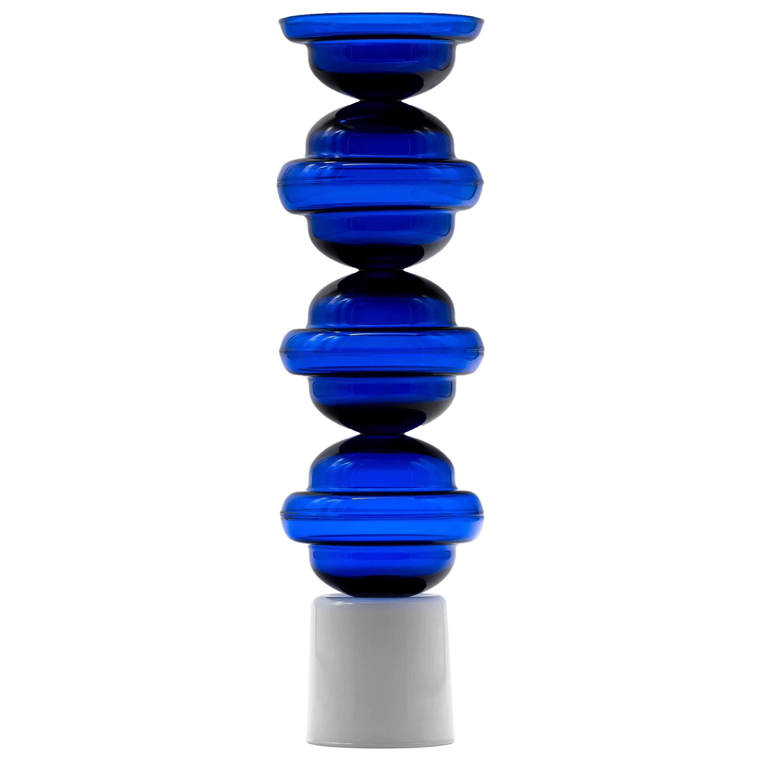 Candleholder in blue and white glass