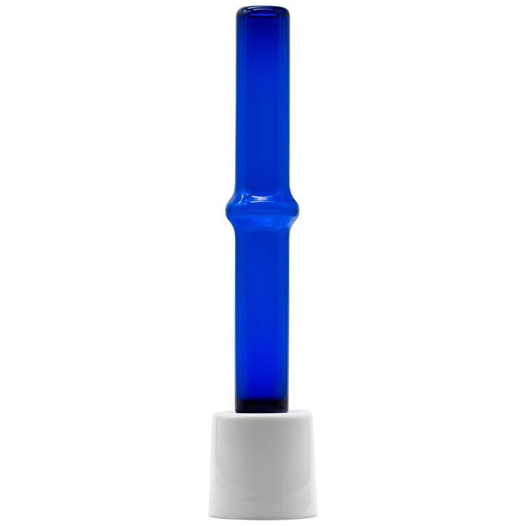 Flower base in blue and white glass For Sale at 1stDibs