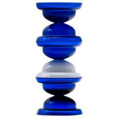 Candleholder in blue and white glass