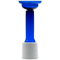 Candleholder in blue and white glass