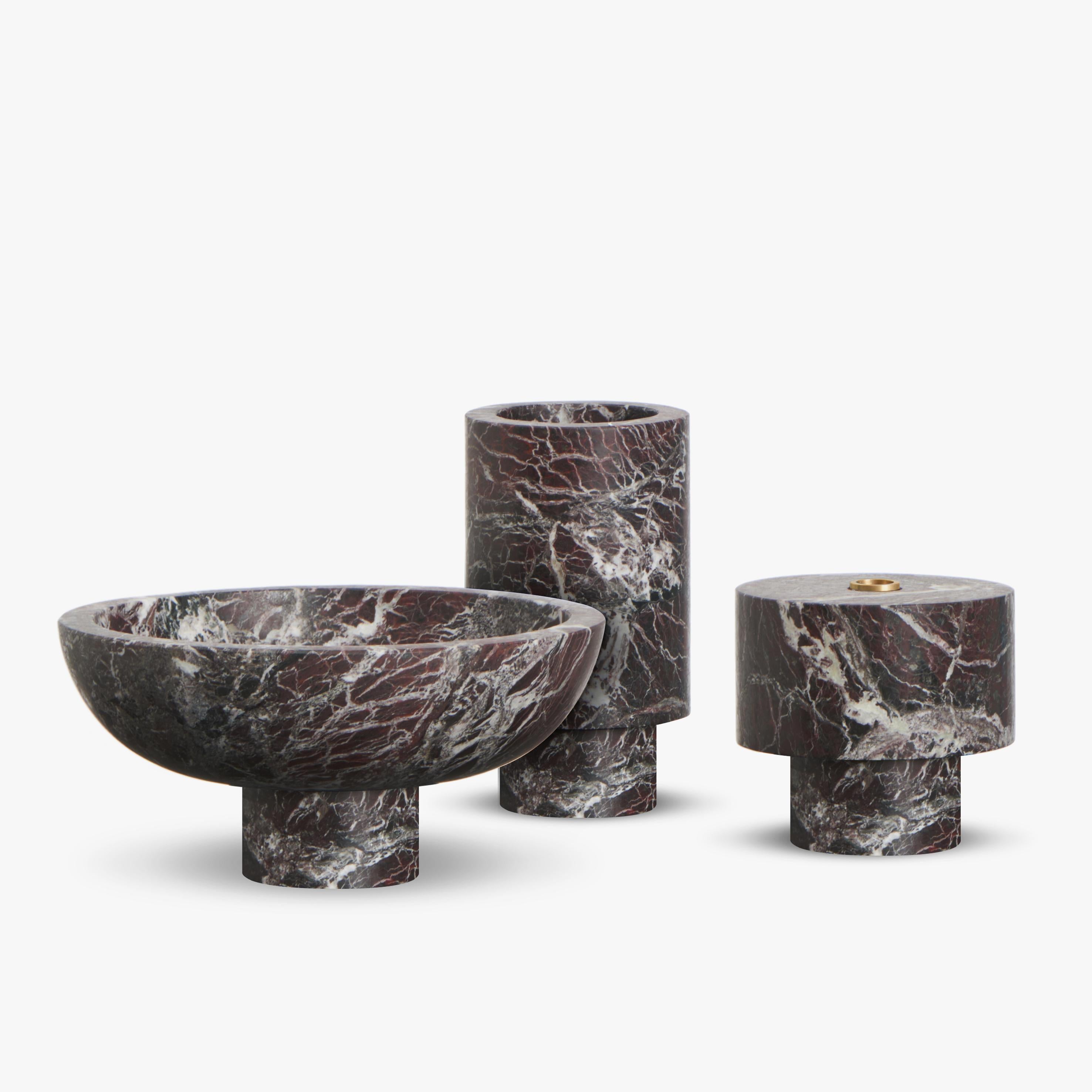 New Modern Candleholder in Red Marble, creator Karen Chekerdjian For Sale 2