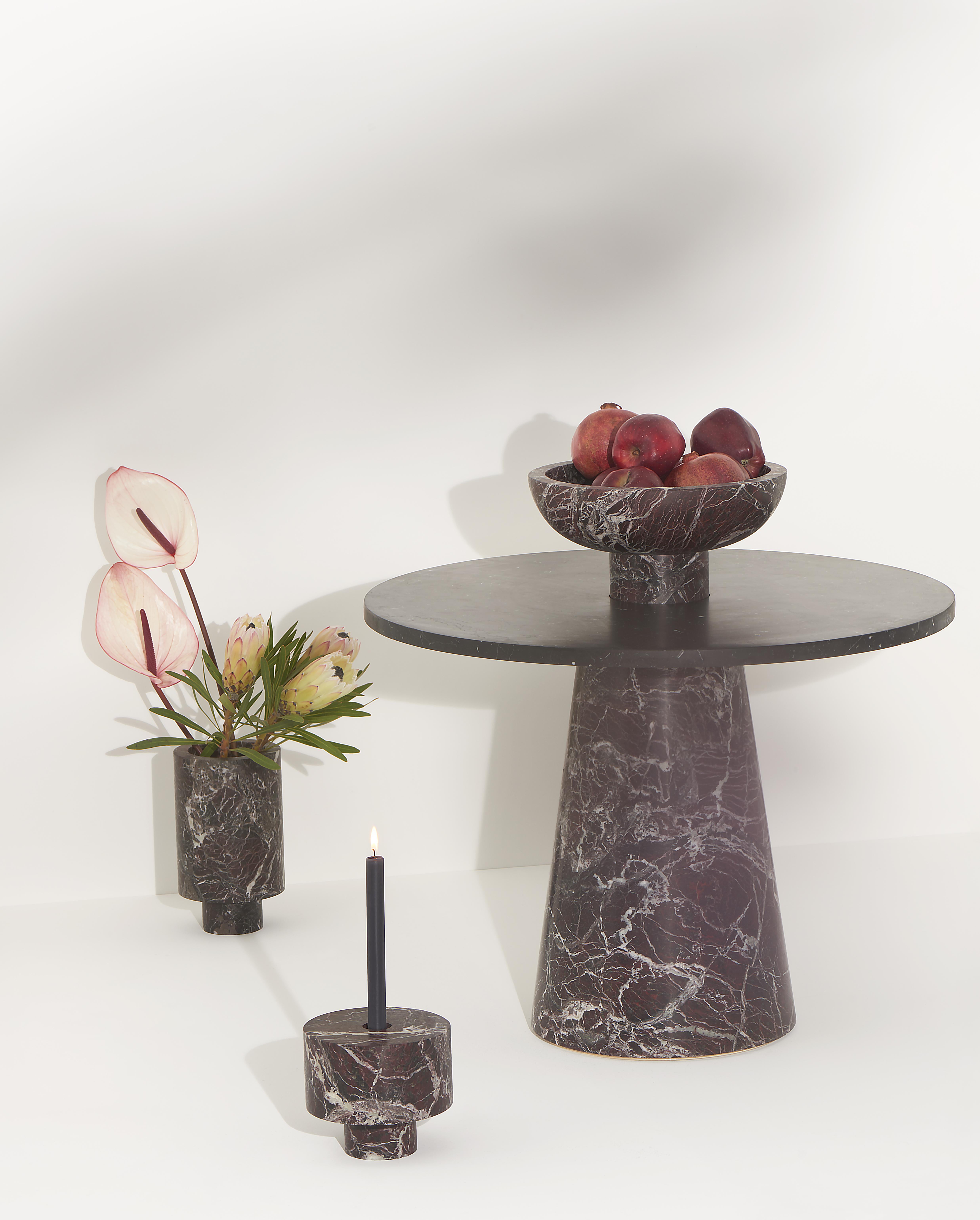 Italian New Modern Candleholder in Red Marble, creator Karen Chekerdjian Stock For Sale