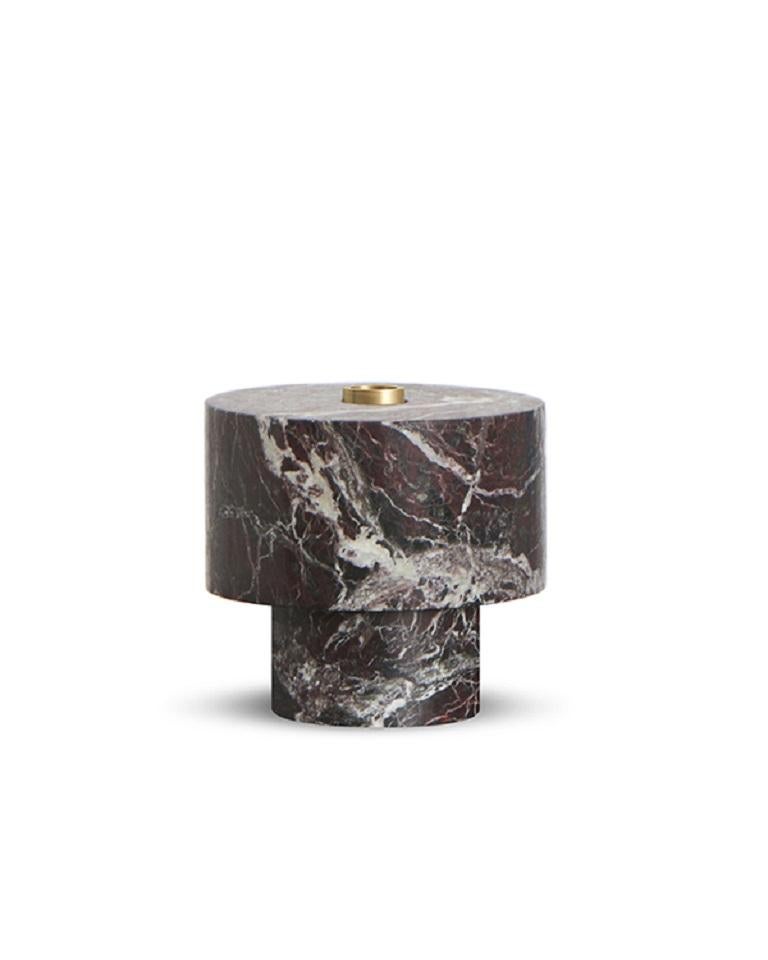 Candleholder in Red Marble, by Karen Chekerdjian, Made in Italy in stock