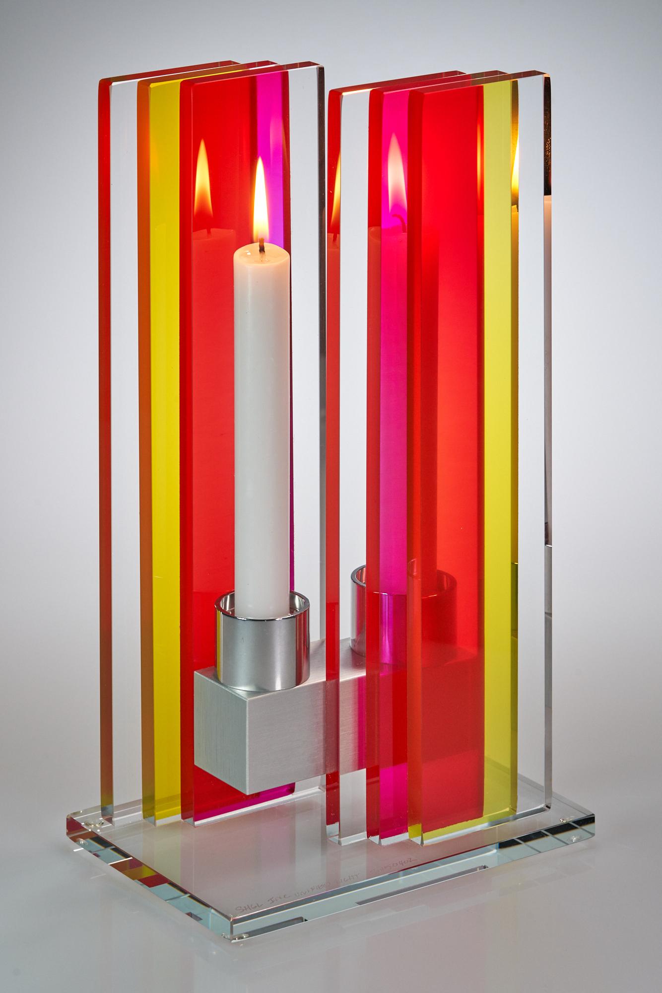 Anodized Contemporary Yellow & Pink Glass & Aluminum Candlestick  For Sale
