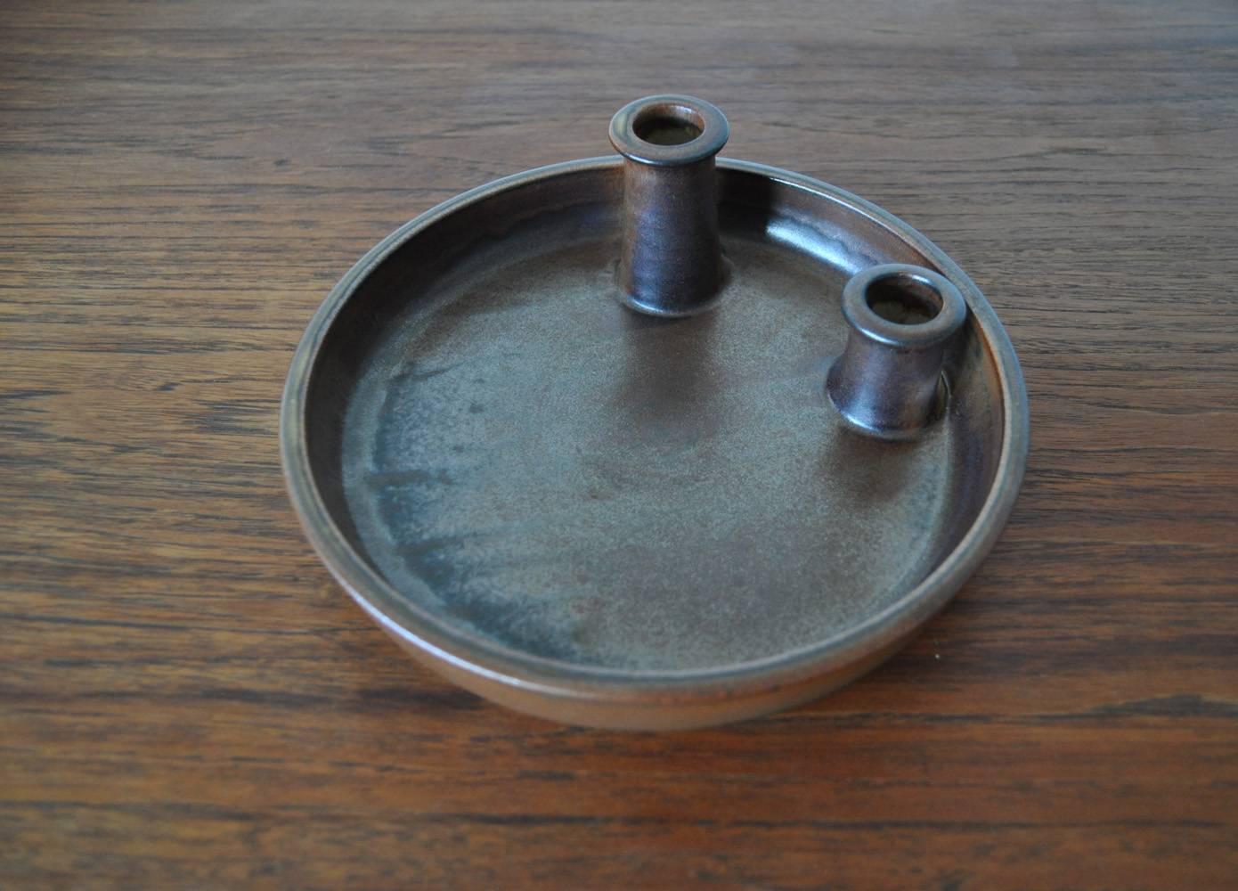 Scandinavian Modern Candleholder Made of Stoneware with a Harefur Glaze For Sale