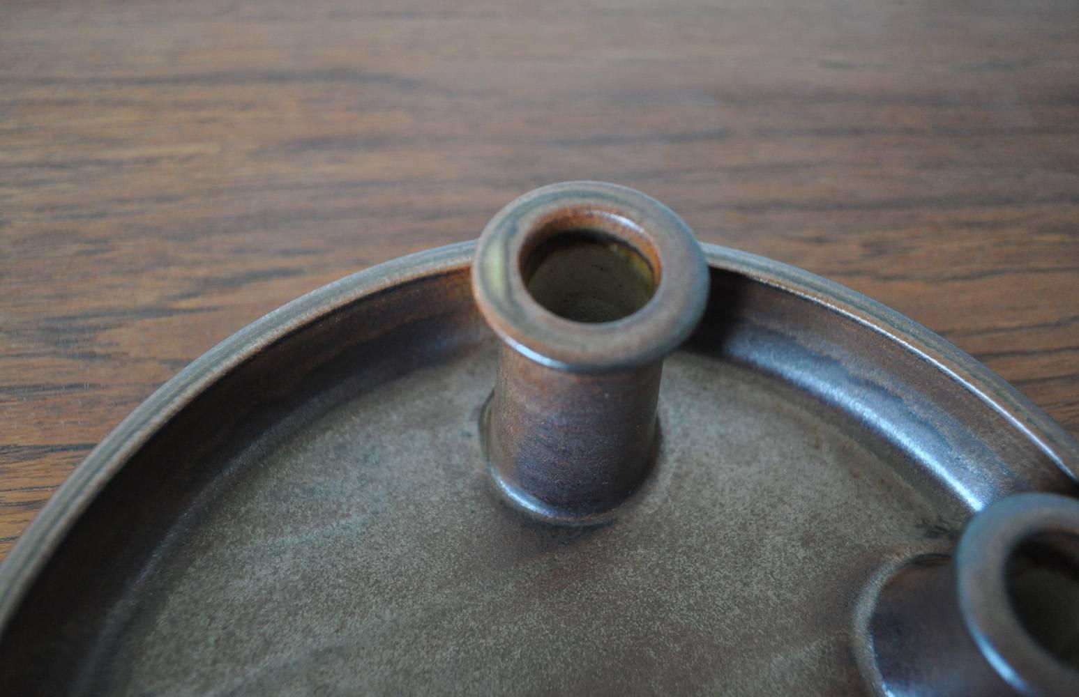Candleholder Made of Stoneware with a Harefur Glaze In Excellent Condition For Sale In Vordingborg, DK