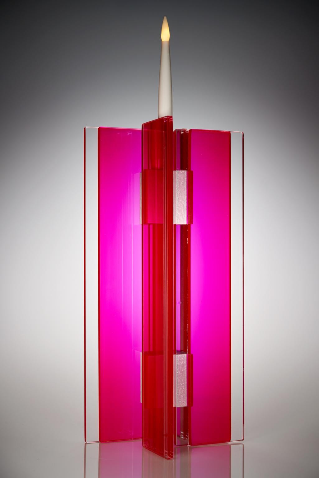 Anodized Contemporary Red Glass & Aluminum Candlestick For Sale