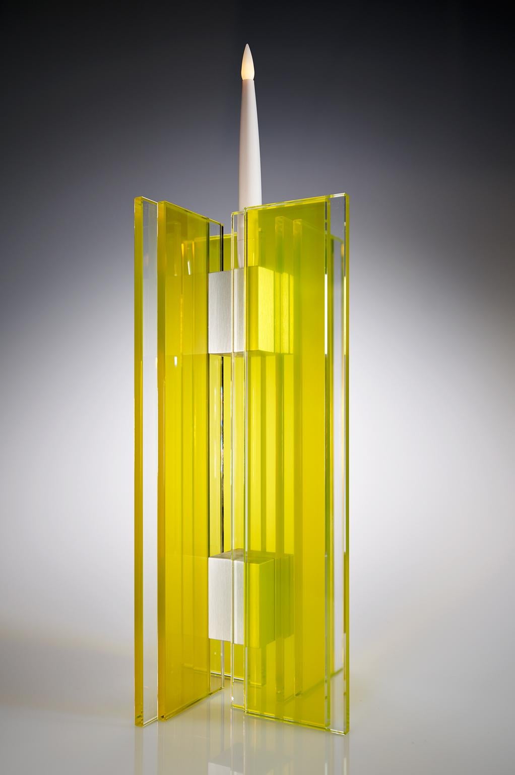 American  Contemporary Yellow Glass & Aluminum Candlestick For Sale
