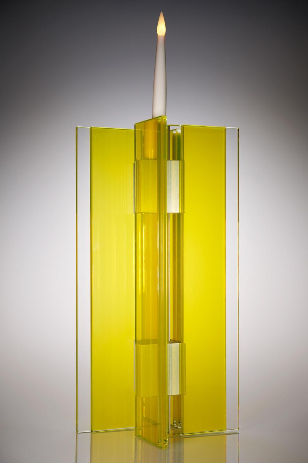 Anodized  Contemporary Yellow Glass & Aluminum Candlestick For Sale