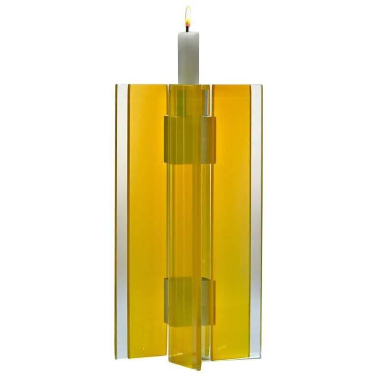 Contemporary Yellow Glass & Aluminum Candlestick  For Sale