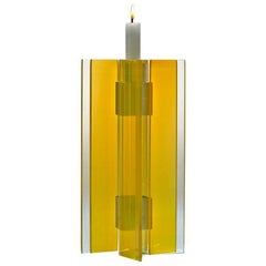 Contemporary Yellow Glass & Aluminum Candlestick 