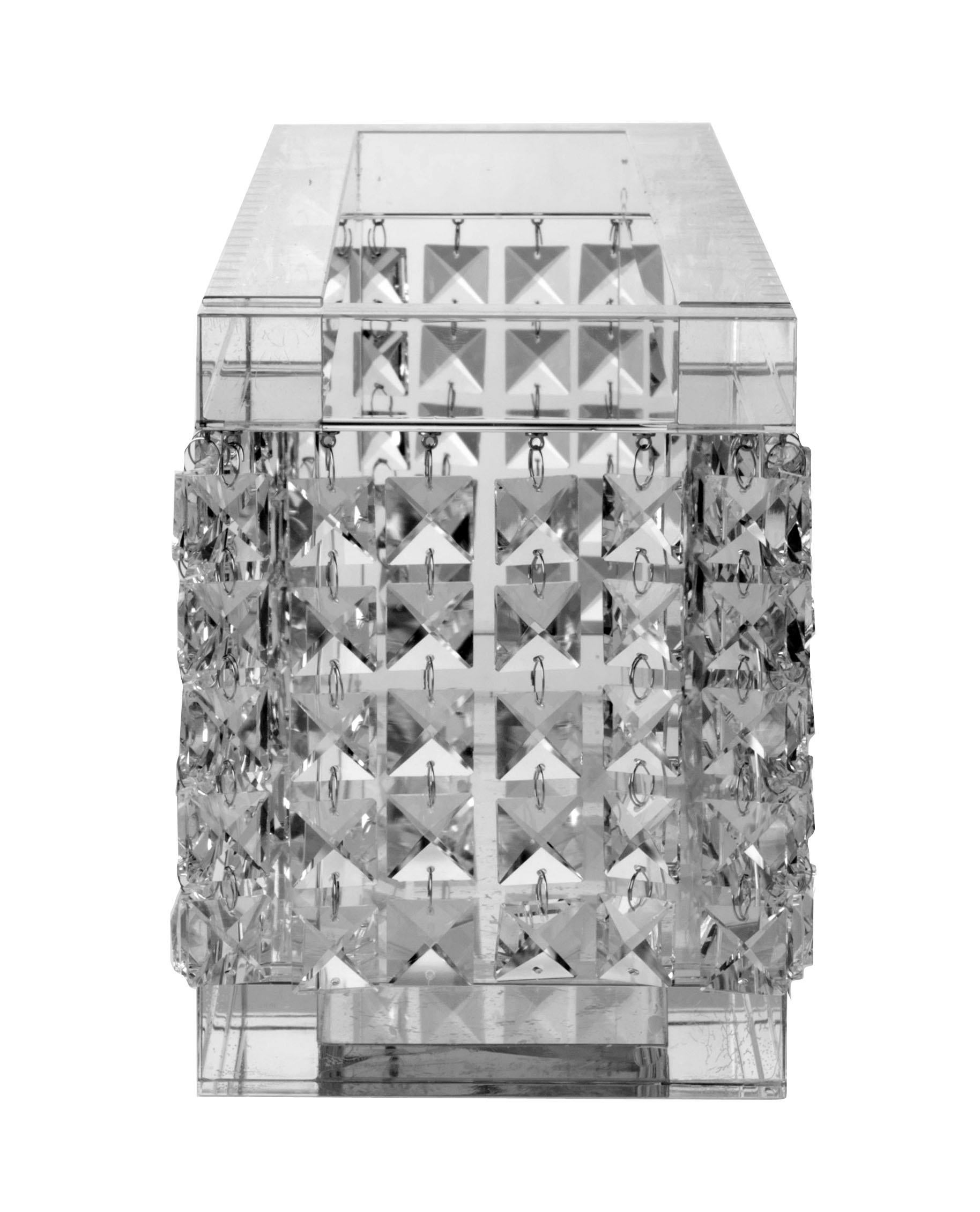 Italian Candleholder Nefertari Rectangular, Glass and Crystal Drops, Italy For Sale