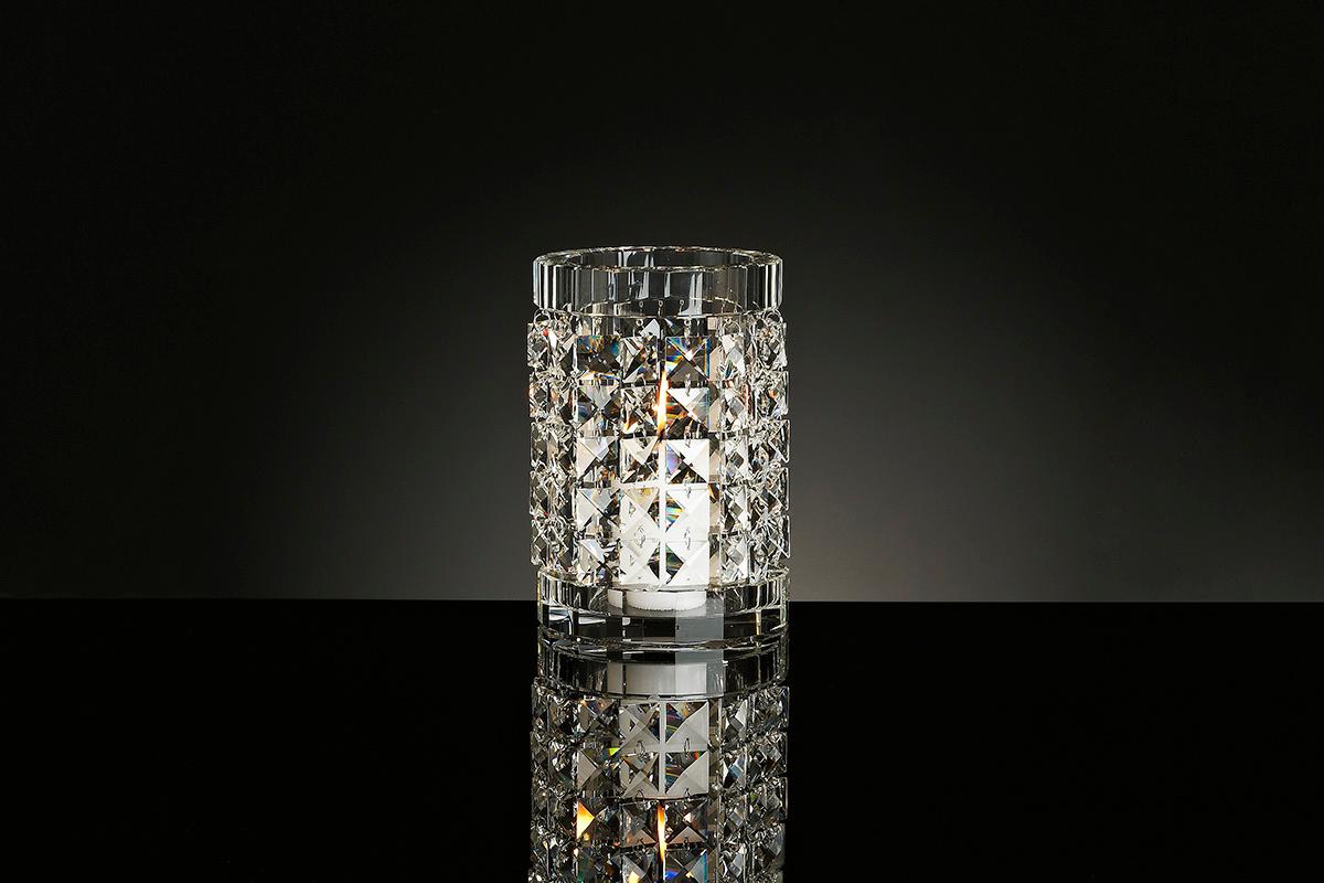 Italian Candleholder Nefertari Round, Glass and Crystal Drops, Italy For Sale