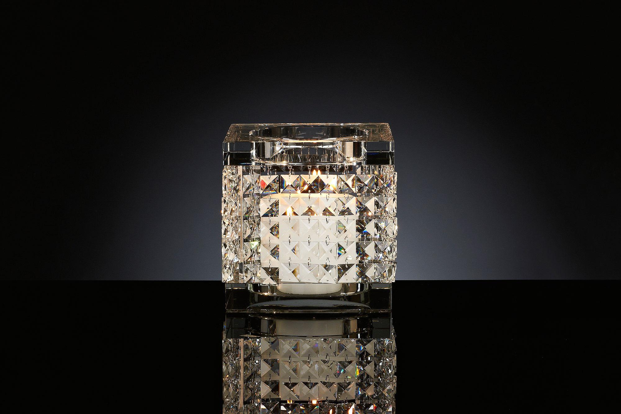 Contemporary Candleholder Nefertari Square, Glass and Crystal Drops, Italy For Sale