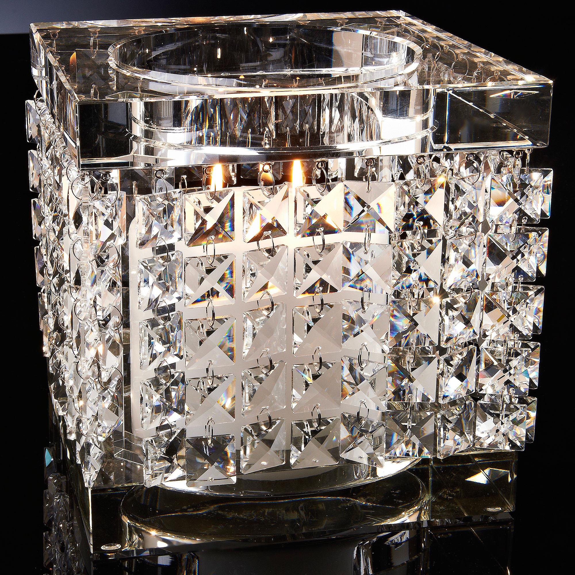 Candleholder Nefertari Square, Glass and Crystal Drops, Italy In New Condition For Sale In Treviso, Treviso