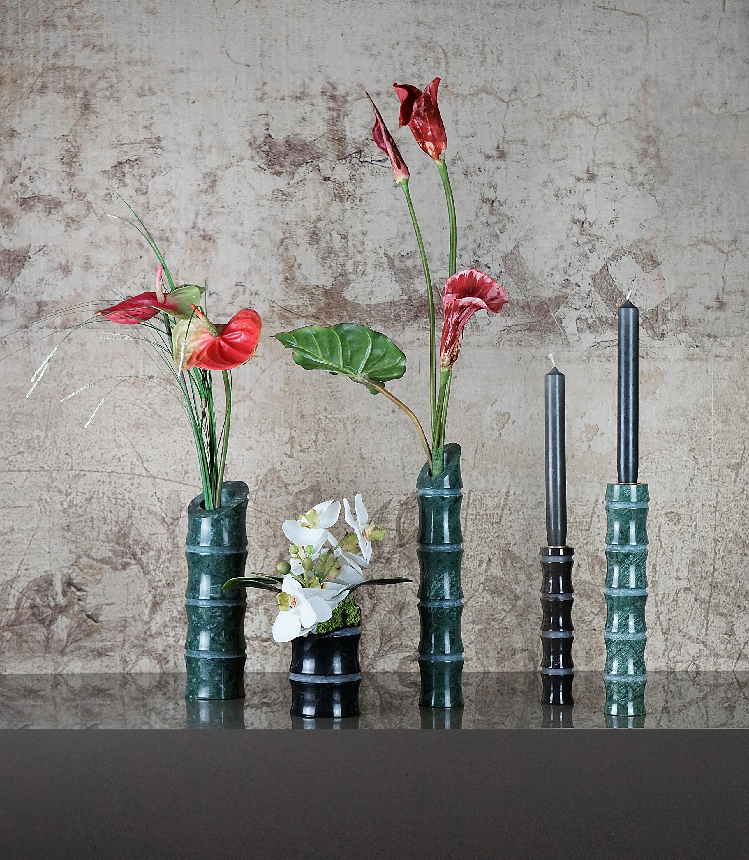 Contemporary New Mdoern Candleholder in Black Marquina Marble, creator Michele Chiossi