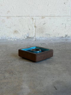 Bougeoir carré en grès, émail bleu vif, Danemark, MCM, années 1970