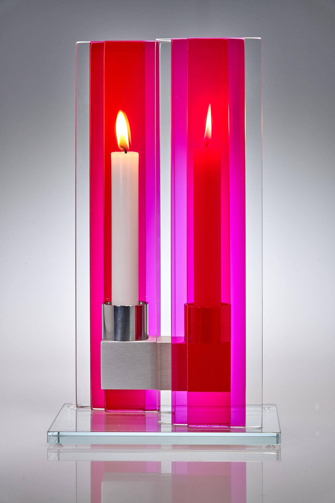 Anodized Contemporary Pink Glass & Aluminum Candlesick For Sale
