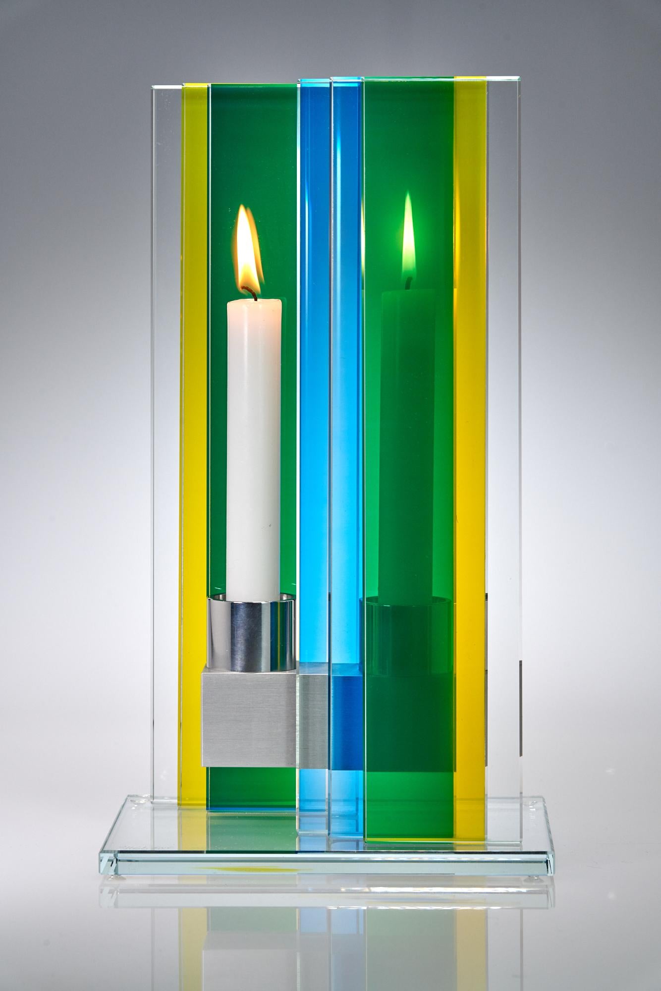 Anodized Contemporary Yellow & Blue Glass & Aluminum  For Sale