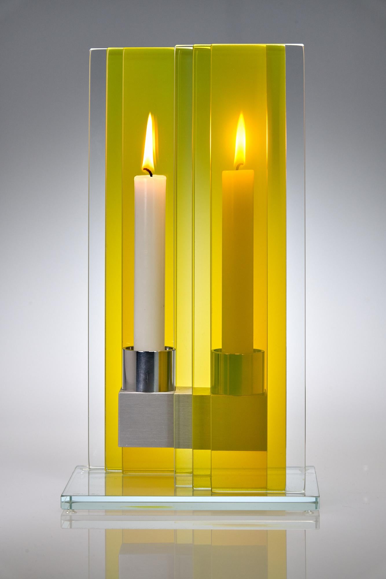 Anodized Contemporary Yellow Glass & Aluminum Candlestick For Sale