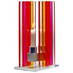 Contemporary Pink & Yellow Glass & Aluminum Candlestick