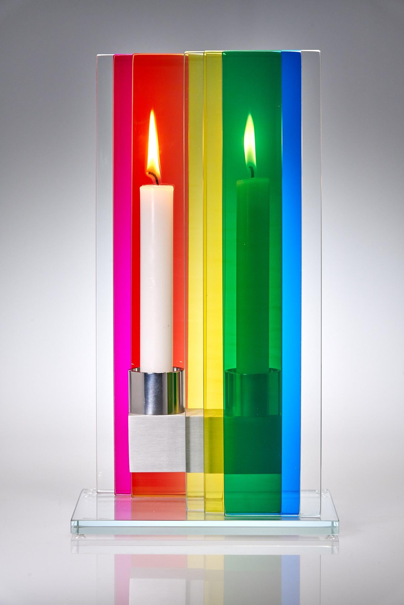 Contemporary Rainbow Colored Glass & Aluminum Candlestick  (Eloxiert) im Angebot