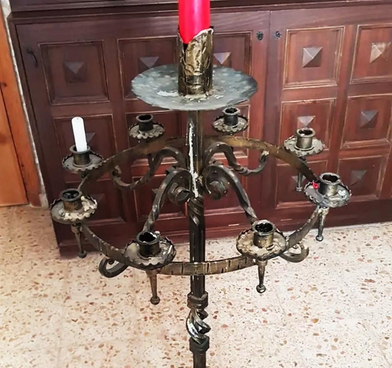 Floor Candle Holder with 9 Candles Votive, Wrought Iron, Spain For Sale