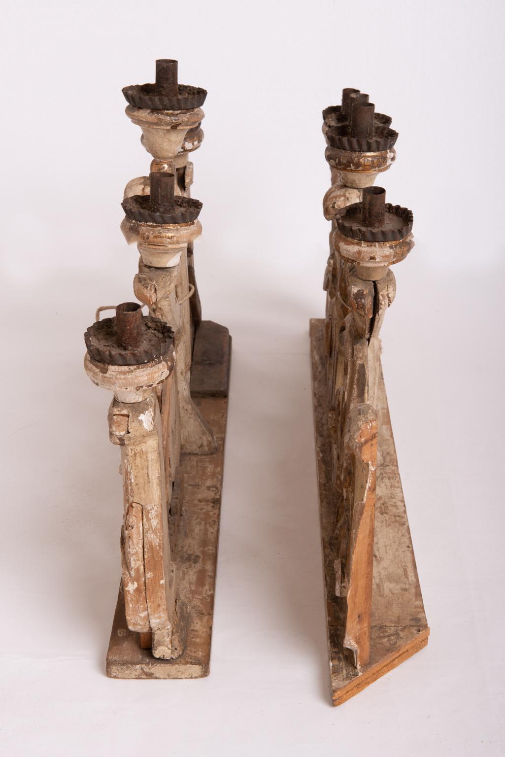Fruitwood Pyramid Antique Candleholders from Italy For Sale