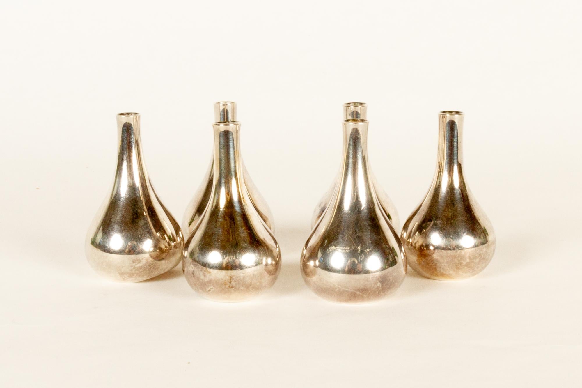 Candleholders by Jens H. Quistgaard for Dansk Designs 1960s set of 6
Set of six small silver plated onion shaped candle holders designed by Danish designer Jens Harald Quistgaard also known as IHQ. Can stand upright or tilted. Fits 8 mm candles.