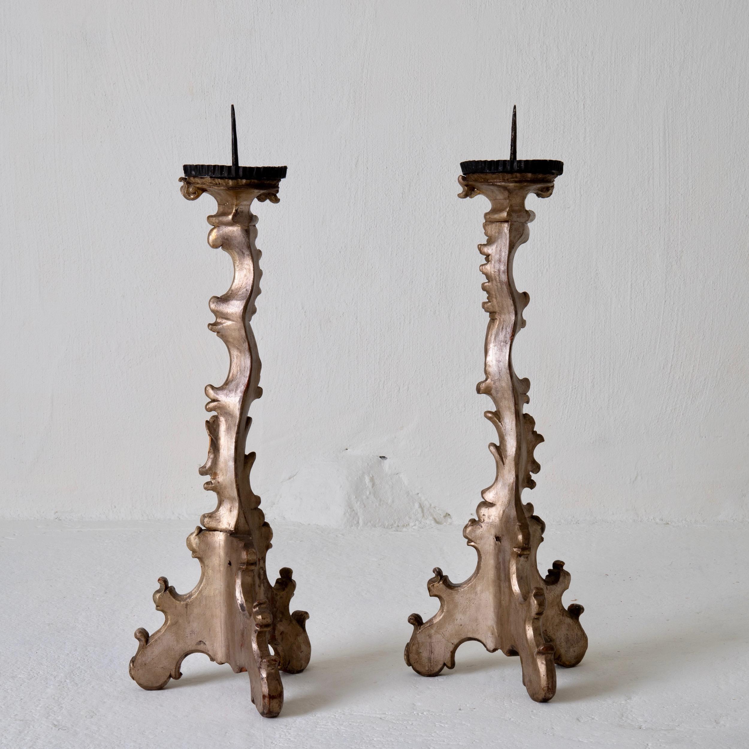 Wood Candleholders Italian Tall Rococo Period 18th Century, Italy For Sale