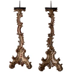 Antique Candleholders Italian Tall Rococo Period 18th Century, Italy