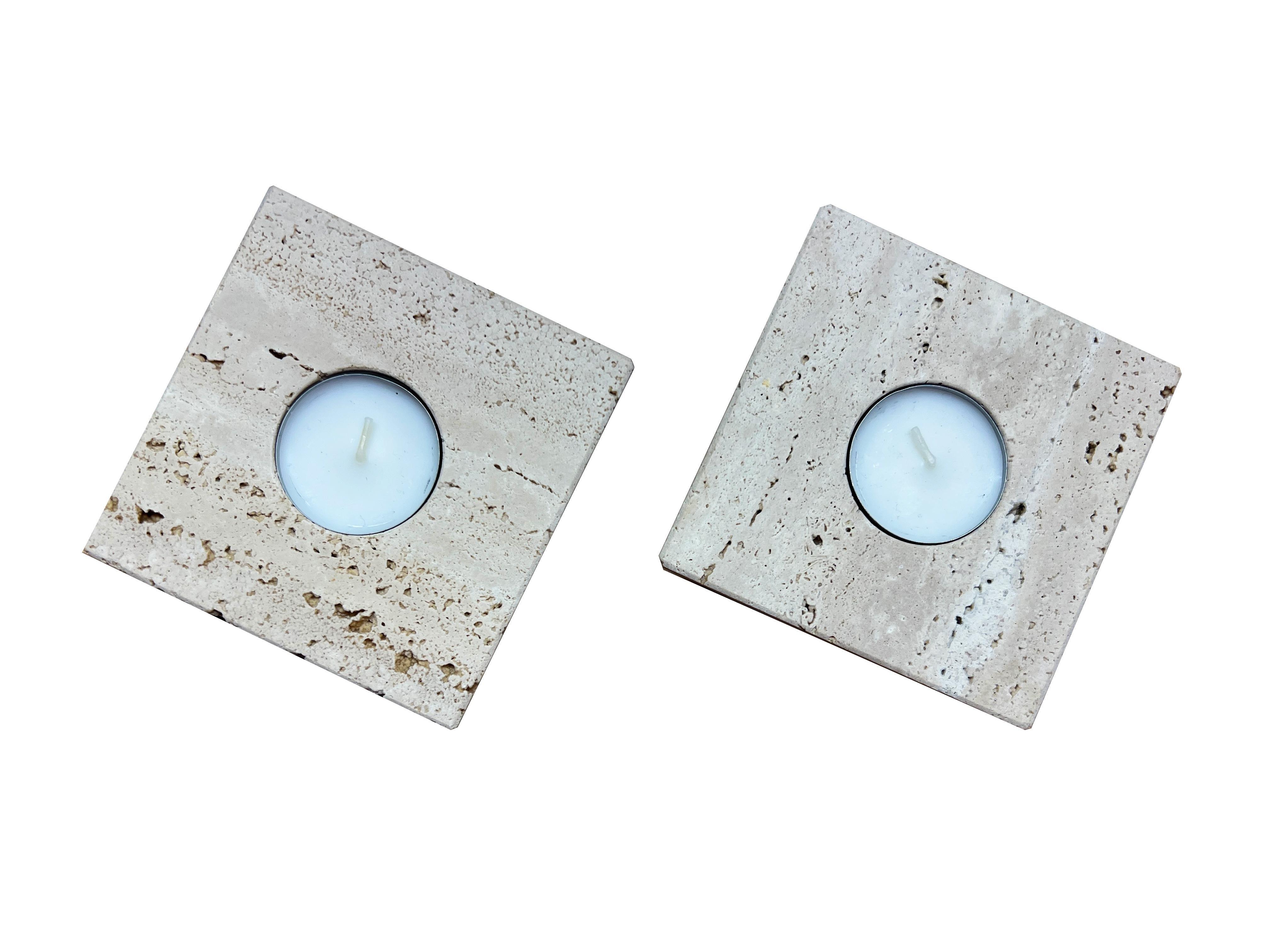 Modern Candleholders Marble Travertine Design Set Two Candle Holders Mother’s Day Gift For Sale