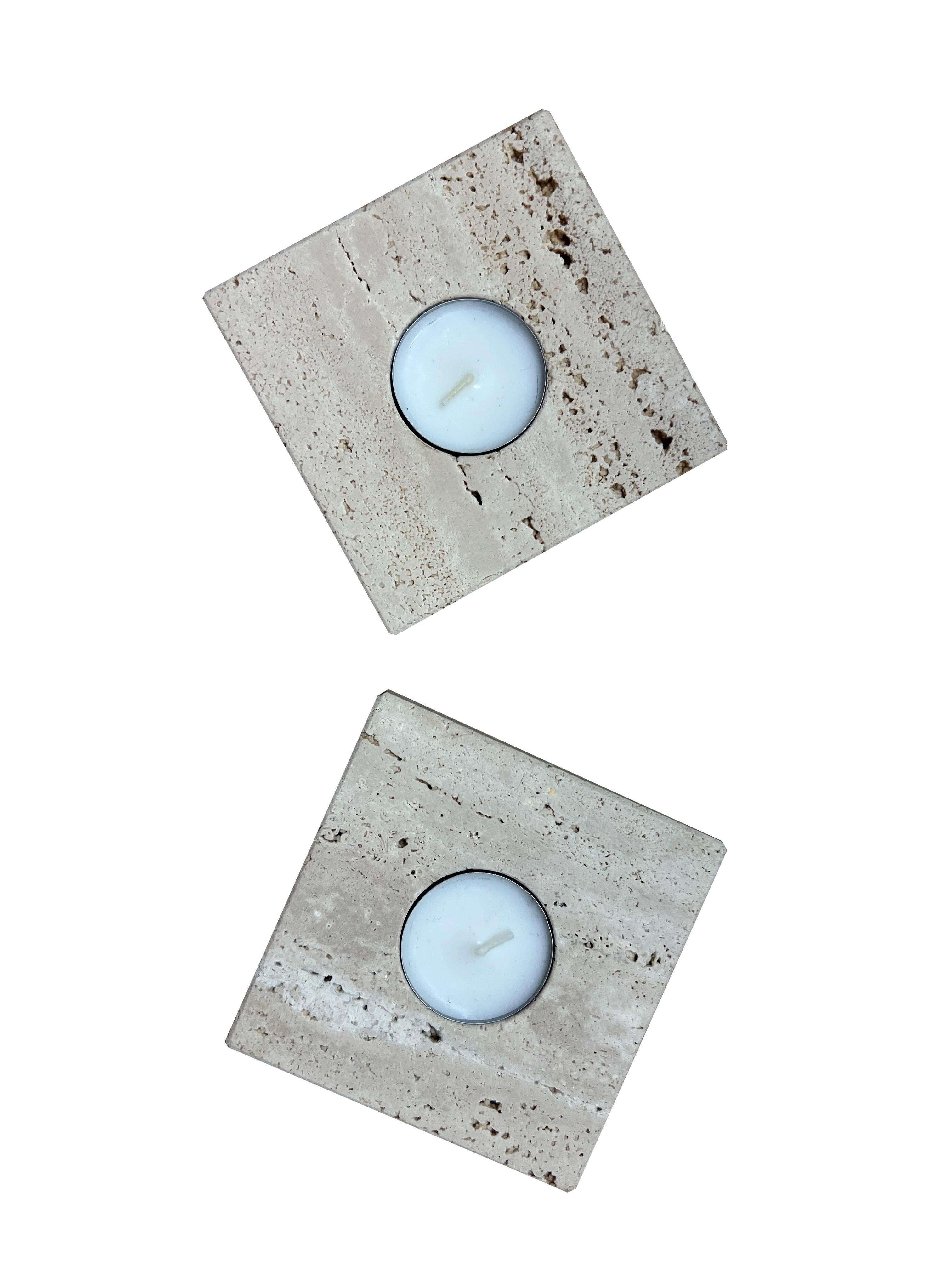 Candleholders Marble Travertine Design Set Two Candle Holders Mother’s Day Gift In New Condition For Sale In VALVERDE DEL MAJANO, CL