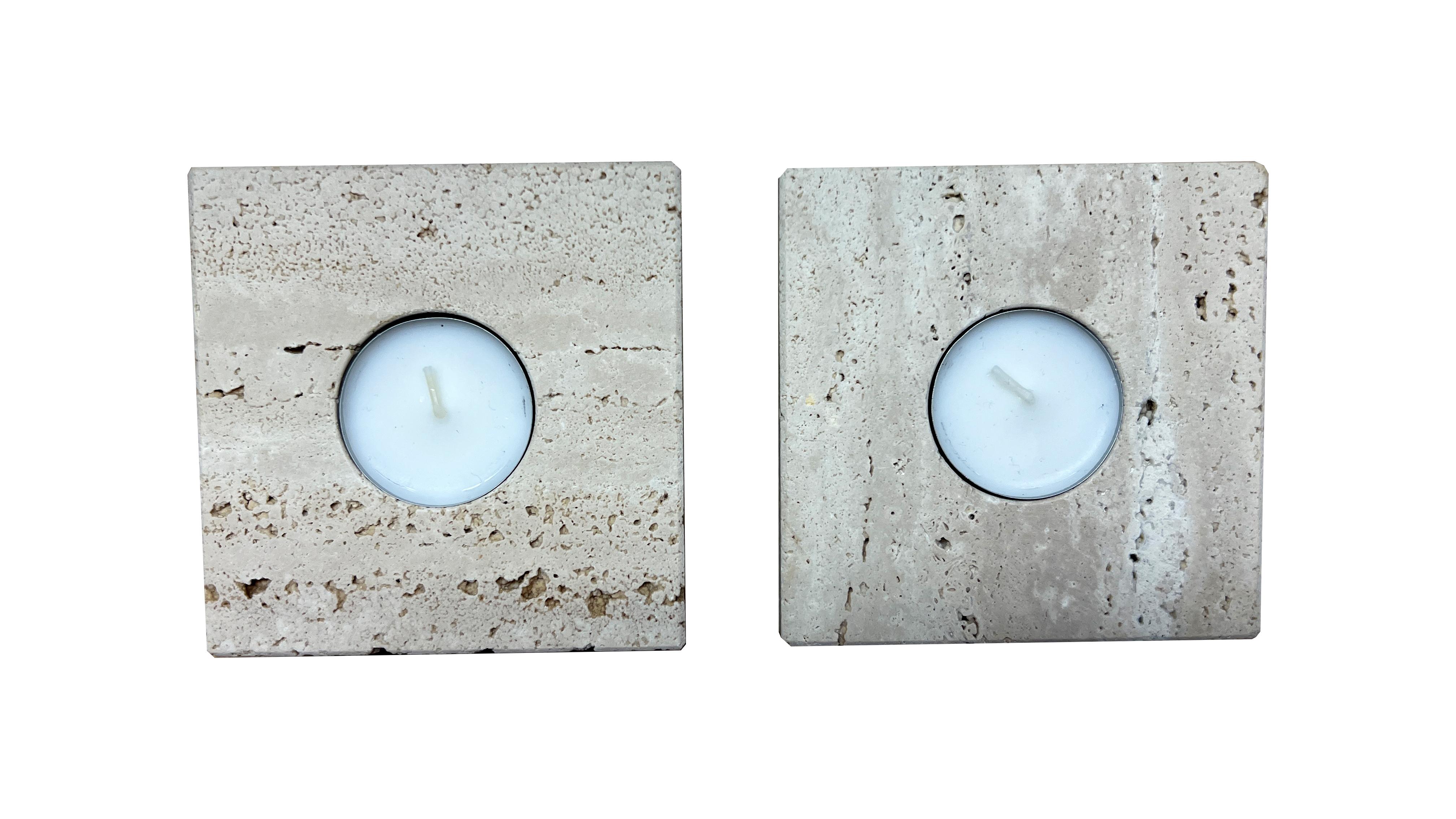 Candleholders Marble Travertine Design Set Two Candle Holders Mother’s Day Gift For Sale 1