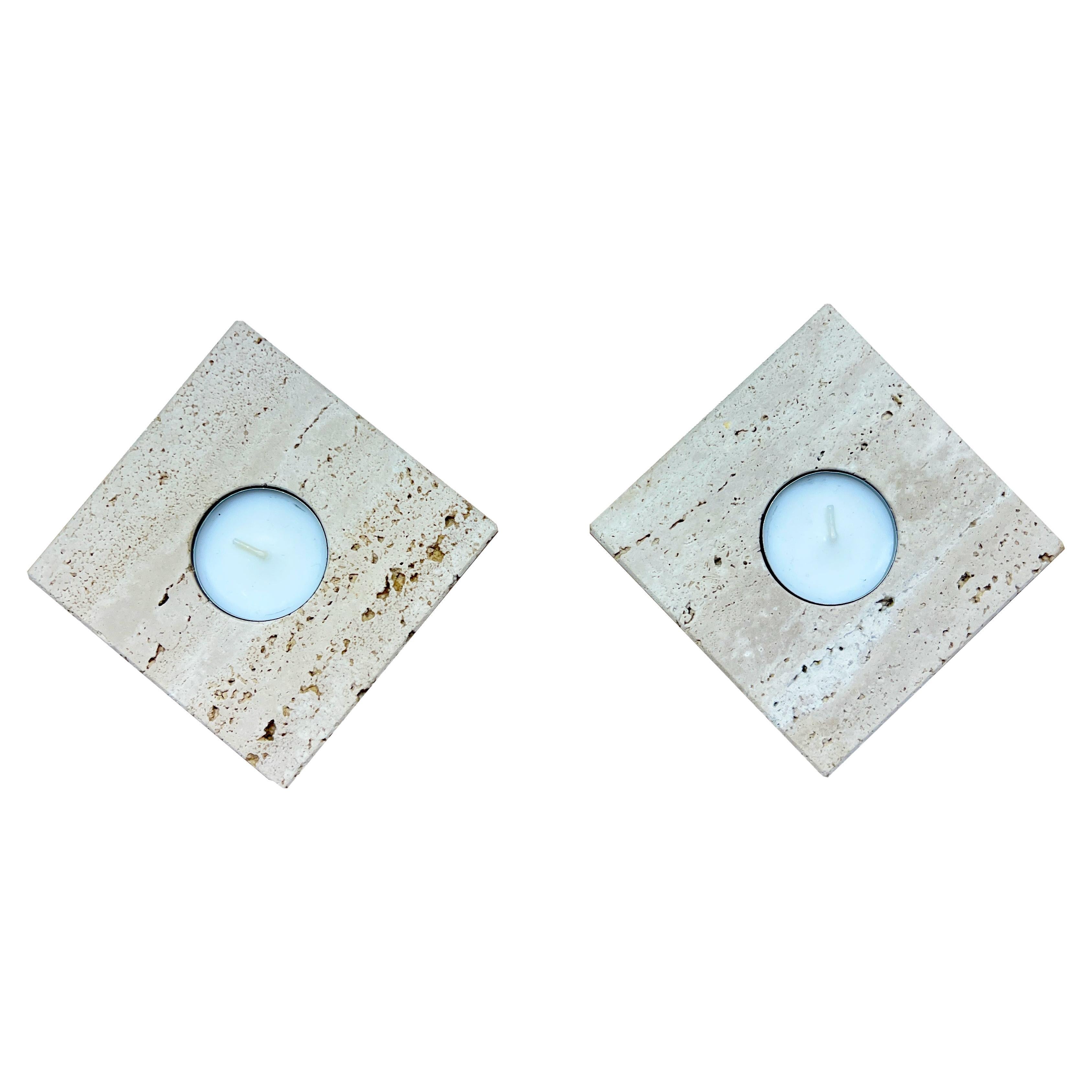 Candleholders Marble Travertine Design Set Two Candle Holders Mother’s Day Gift For Sale
