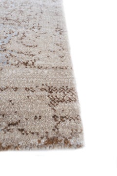 Candlelit Illusion Abstract White & Dark Ivory 8x10 Feet Handknotted Rug Carpet