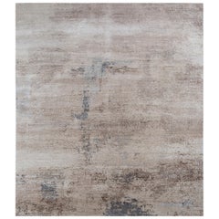 Candlelit Illusion Abstract White & Dark Ivory 8x10 Feet Handknotted Rug Carpet