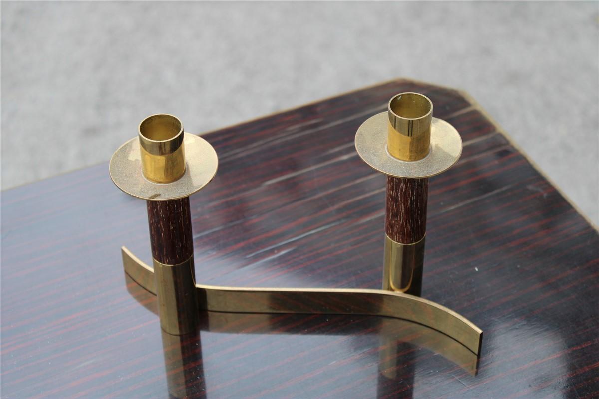Mid-Century Modern Candlestick Articulated Midcentury Italian Design Brass and Wood, 1950s For Sale