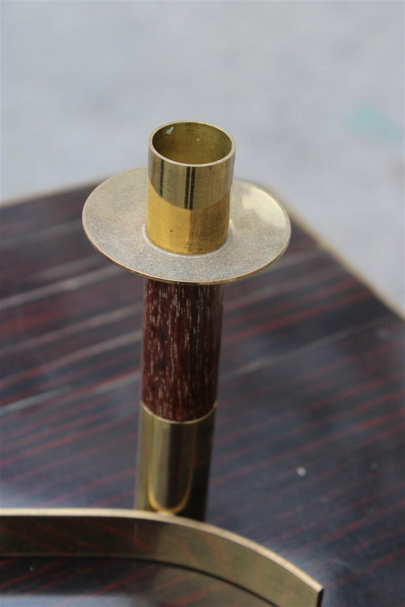 Candlestick Articulated Midcentury Italian Design Brass and Wood, 1950s In Good Condition For Sale In Palermo, Sicily