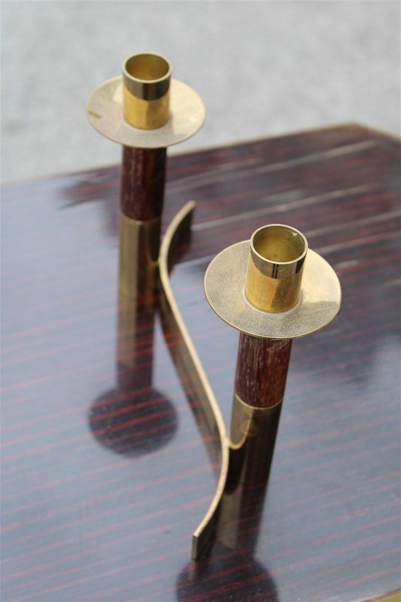 Mid-20th Century Candlestick Articulated Midcentury Italian Design Brass and Wood, 1950s For Sale