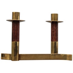 Candlestick Articulated Midcentury Italian Design Brass and Wood, 1950s