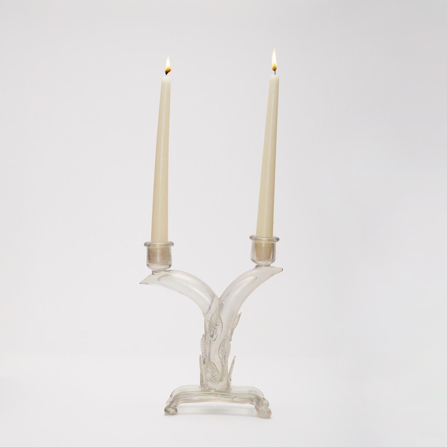 Candlestick for two regular candles in iridized glass by Guido Balsamo Stella (1882-1941) for S.A.I.A.R. Ferro Toso, circa 1925
• Literature
Marina Barovier and Attilia Dorigato, 'Animals in Glass: A Murano Bestiary', Canal & Stamperia Editrice,