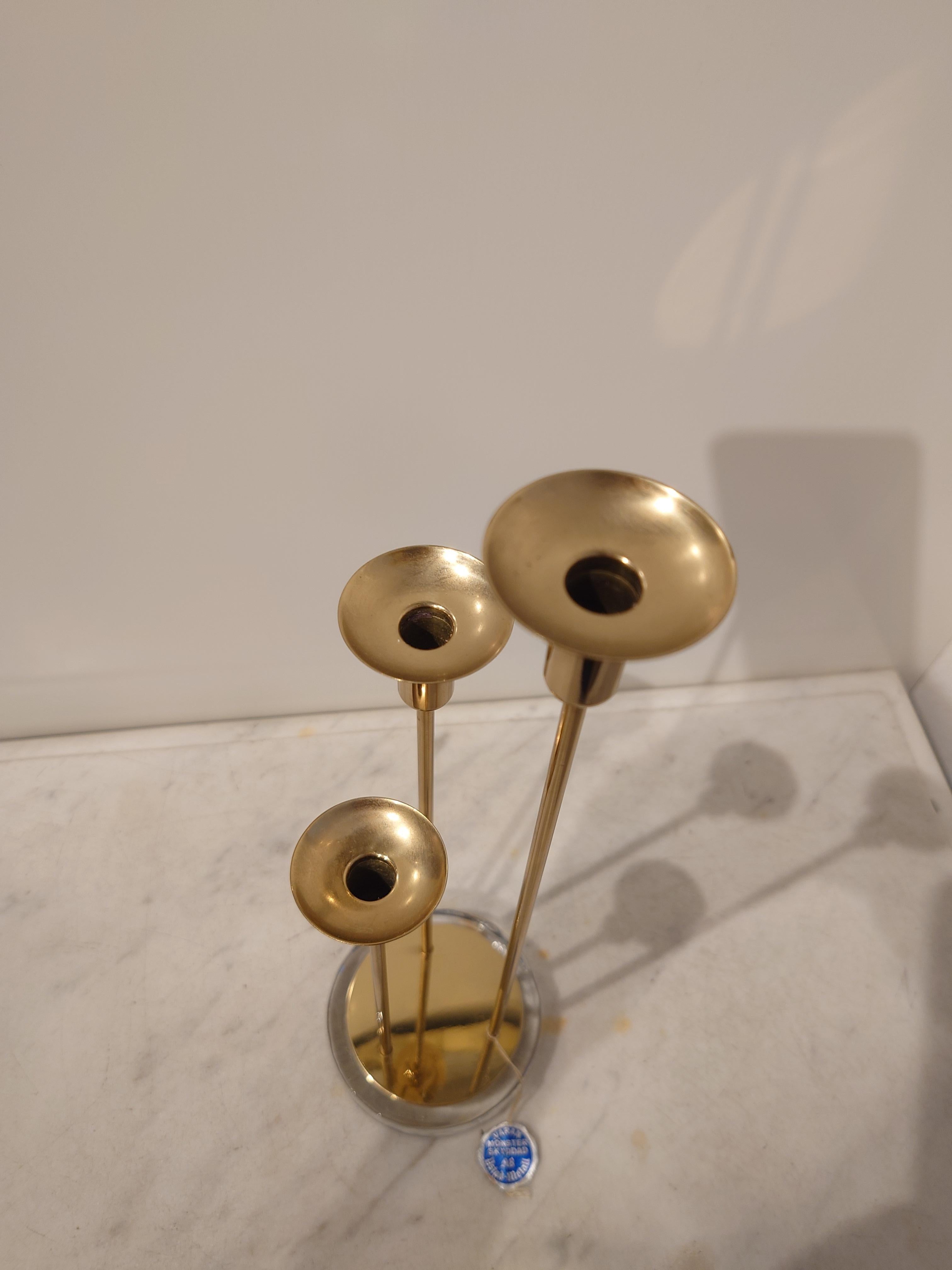 Mid-Century moderno Candeliere / Candelabro  Gunnar Ander Ystad-Metall in metallo anni '50, metà secolo, vetro moderno in vendita