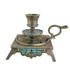 Candlestick Cloisonne Enamel Chamber Stick, 1890s Antique