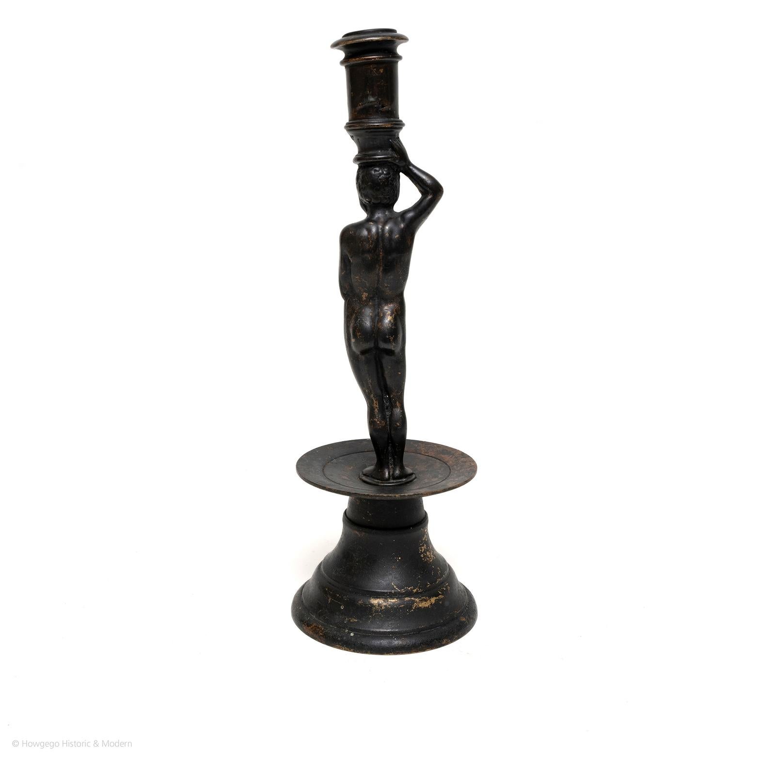 Kerzenständer Figurative Adam Messing Antiquarian Renaissance Manner 28.5cm 11 hoch (Deutsch) im Angebot