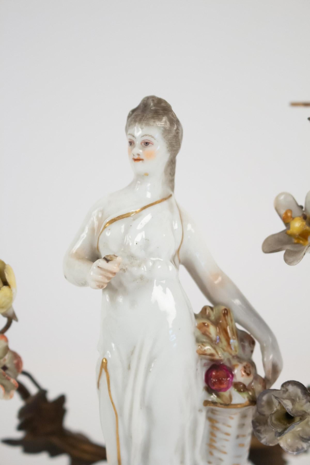 Louis XV Candlestick in Ancient Porcelain and Gilded Metal, 19th Century